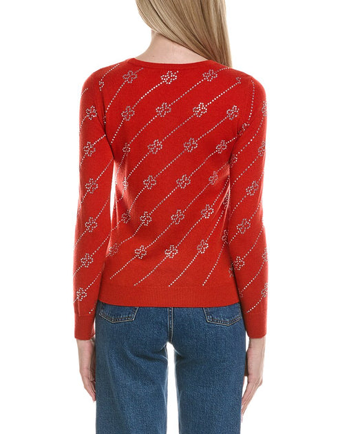 sofiacashmere Heatset Diagonal Floral Wool & Cashmere-Blend Sweater Red Medium 3