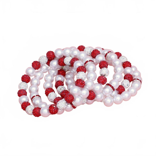 Wona Trading Shamballa Beaded Wrap Bracelet In Pearl And Red