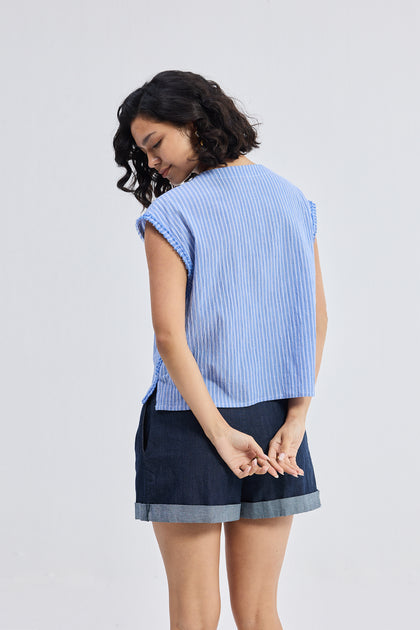 Reistor Boxy V-neck Top Blue Large 3