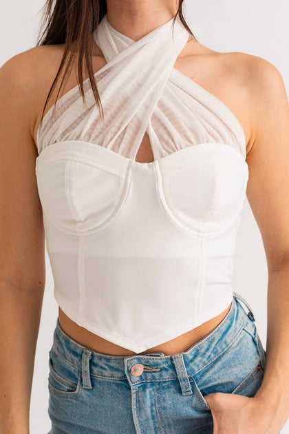 LE LIS Tell All Halter Corset White Large 3