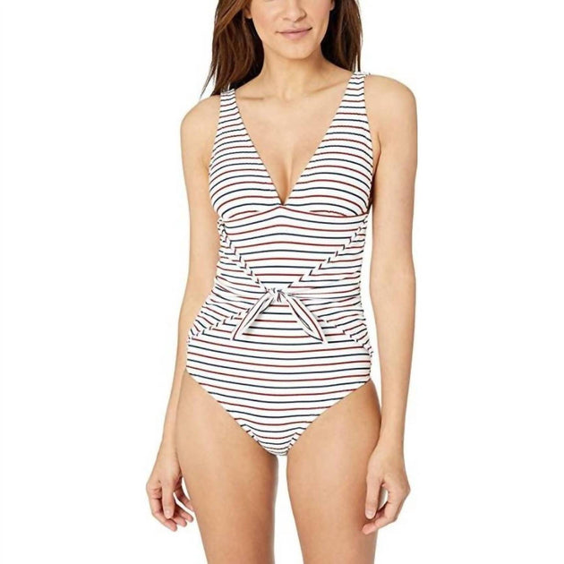 Shoshanna Einteiler mit Bindegürtel und Streifen White 2