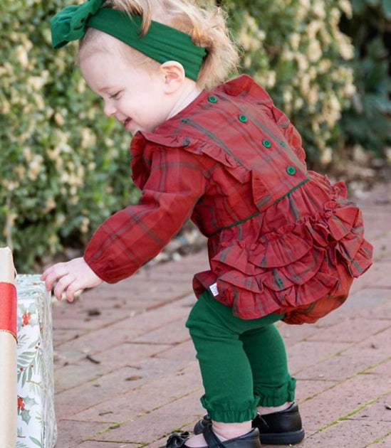 RuffleButts Noel Plaid Romper Red 6-12 Months 4