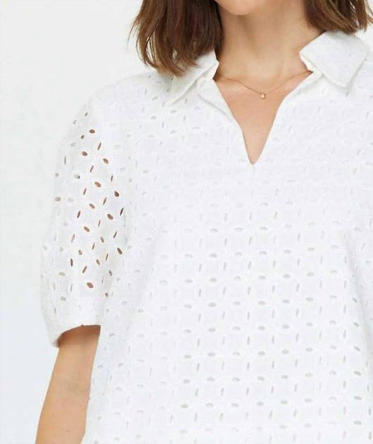 Current Air Eyelet Short Sleeve Blouse White Large 3