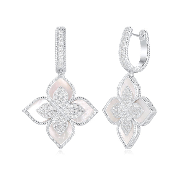 Suzy Levian Flower Clover Earrings Silver 4