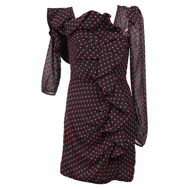 self portrait plumetis midi dress Self-Portrait Plumetis One Shoulder Polka Dot Ruffled Mini Dress In Red  Polyester