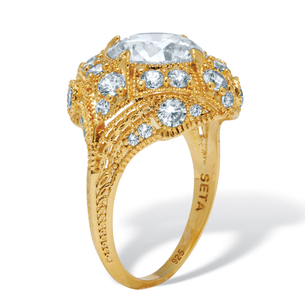 Palm 5.50 TCW Cubic Zirconia Yellow Gold-Plated Ring Silver US 7 3