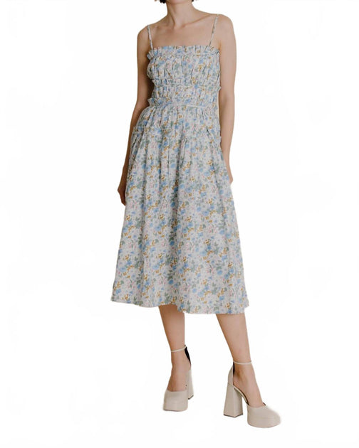 Aureum Corset Ruffle Midi Dress Blue Small 2