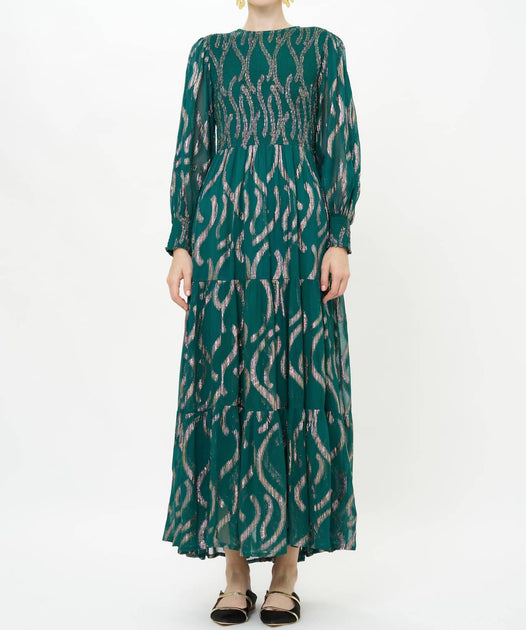 Oliphant Smocked Top Maxi Dress Borealis Blue Small 2