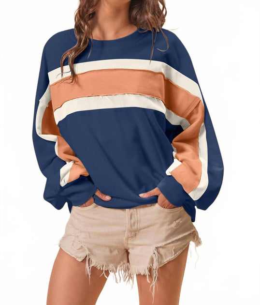BiBi French Terry Color Block Sweatshirt Blue XL 4