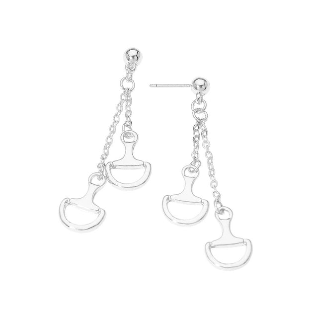 FASHNZFAB Double Metal Horsebit Charm Drop Earrings Silver 4