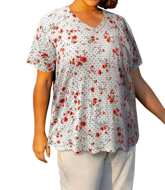 On The Plus Side Printed Short Sleeve V-Neck Tunic Grey 8XL 2