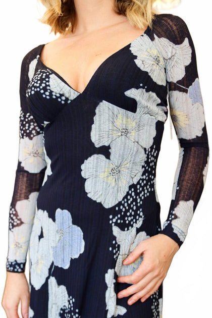 Free People Calla Midi Dress Blue Medium 4