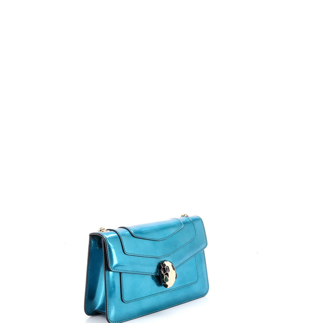 Bvlgari Serpenti Forever Shoulder Bag Metallic Leather Small Blue 4