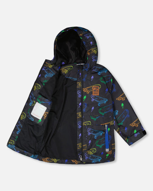 Deux par Deux Mid-Season Jacket Black Printed Skateboards US 5T 3