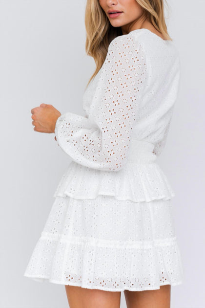 LE LIS Eyelet Mini Dress White Large 3