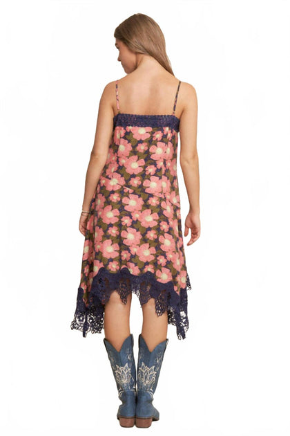 J.NNA Midi-Kleid mit Blumenprint und Spitze Pink Multi Small 3