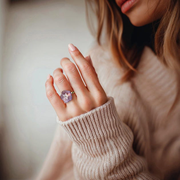 Ross-Simons Amethyst Tanzanite Flower Ring Purple US 7 3