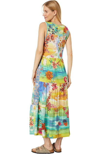 Johnny Was Tie-Dye ärmelloses abgestuftes Midi-Kleid Multi Medium 3