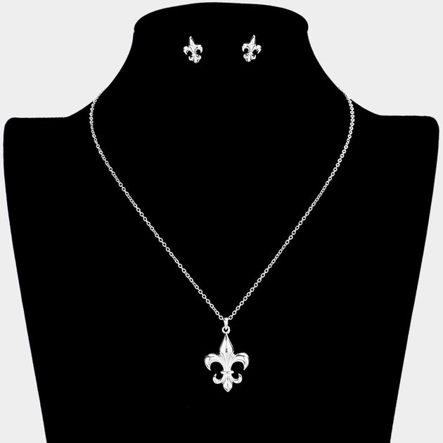 FASHNZFAB Fleur de Lis Pendant Necklace Rhodium Silver One Size 3