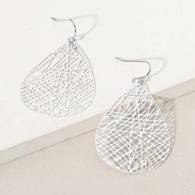 FASHNZFAB Filigree Teardrop Dangle Earrings Silver 3