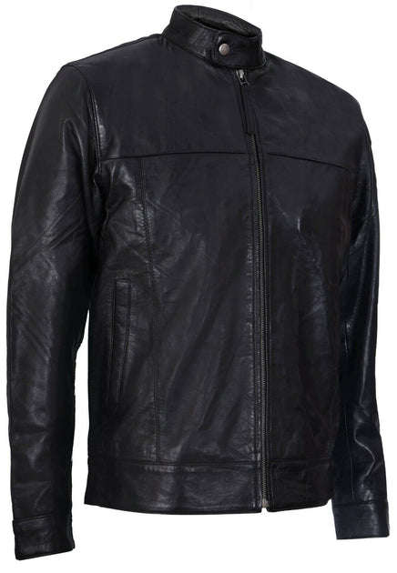 Infinity Herren Leder Biker Jacke mit Stehkragen Schwarz XXLarge 3