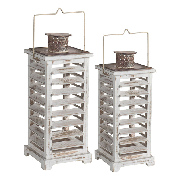 Hivvago Wood Metal Lantern White Set of 2 3