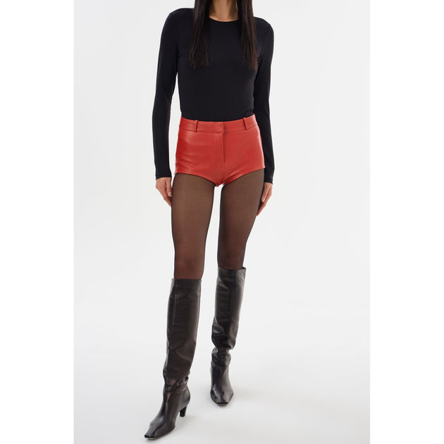 Lamarque Annaise Leather Shorts Red Large 2