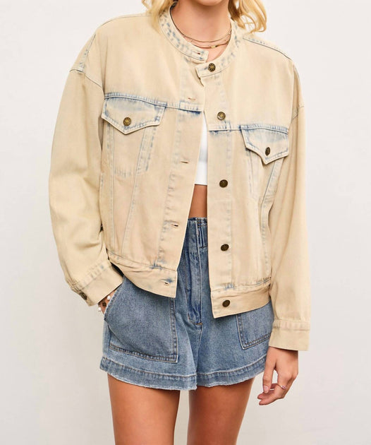 Mustard Seed Banded Collar Jacket Beige Medium 2