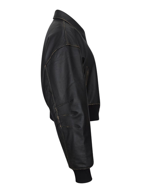 TruClothing Cropped Bomber Leather Jacket Black Medium 3