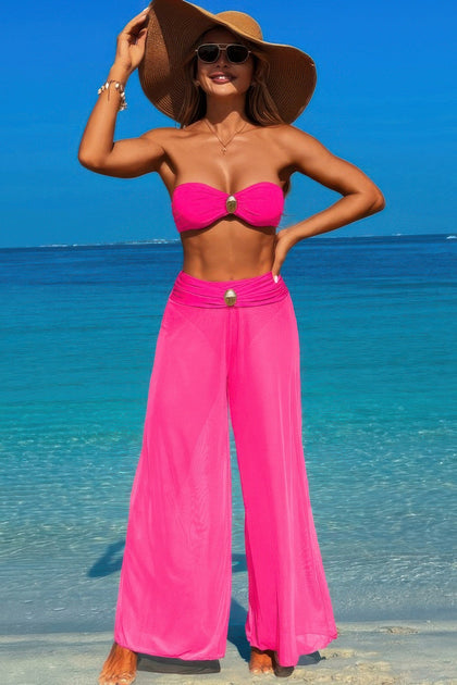 TRUEDAMES Solid Color Metal Decor Beach Bikini Pants Set Green XLarge 2