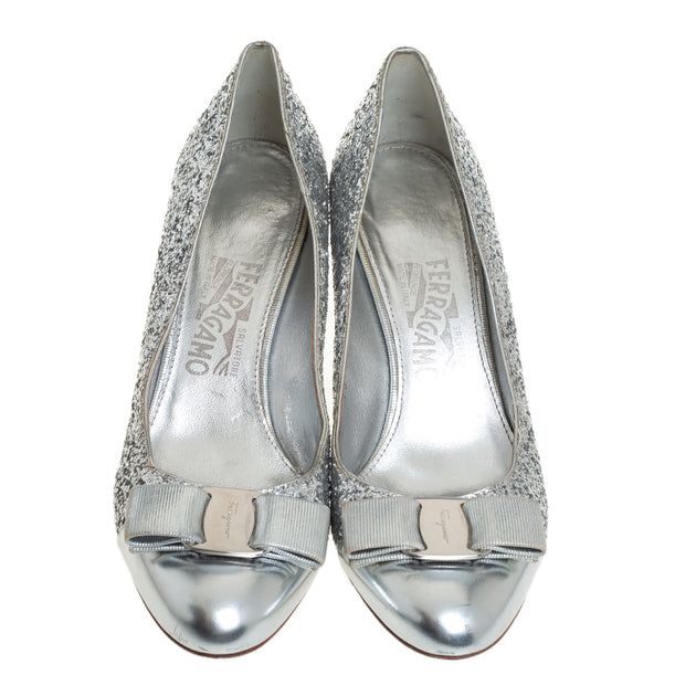 Salvatore Ferragamo Vara Bow Pumps Silver EU 38.5 4