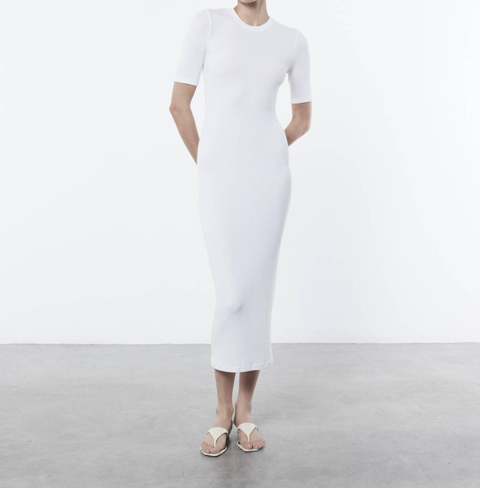 enza costa silk rib half sleeve crew midi dress Enza Costa
