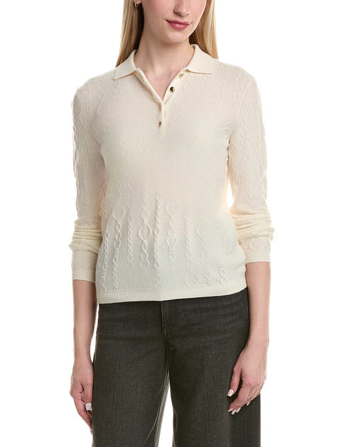 Bruno Magli Modern Cable Wool & Cashmere-Blend Polo Sweater Beige Large 2