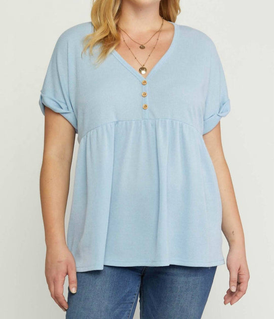 Entro Waffle Knit Babydoll Top Blue Medium 2