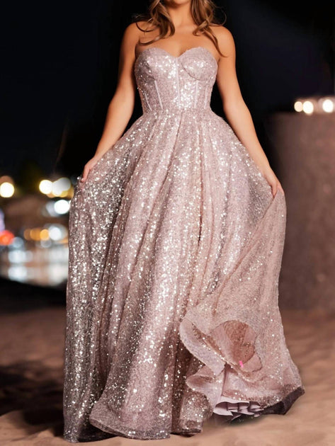 sequin strapless corset dress in pink Strapless Sequin Pearl Corset Maxi Dress Nude Pink