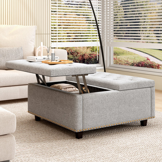 Streamdale Square Storage Ottoman PU Leather Brown 2