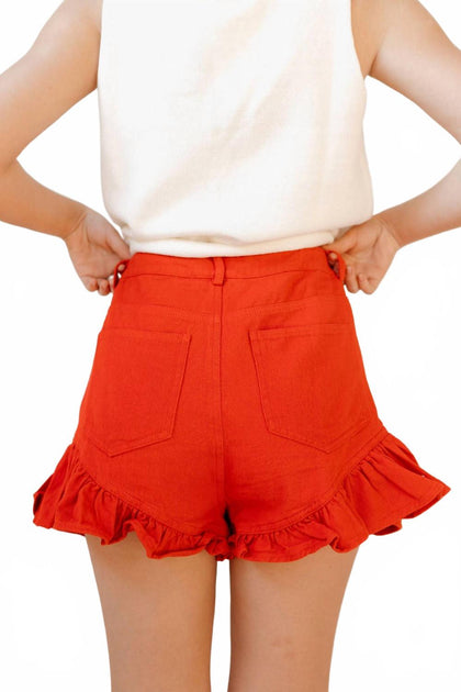 day + moon Alex Ruffle Denim Shorts Red Small 4