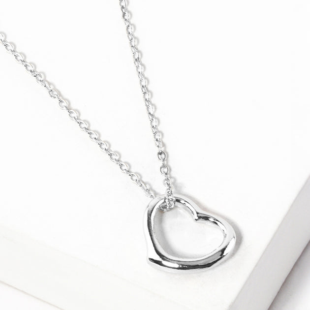 FASHNZFAB Open Heart Pendant Necklace Silver 4