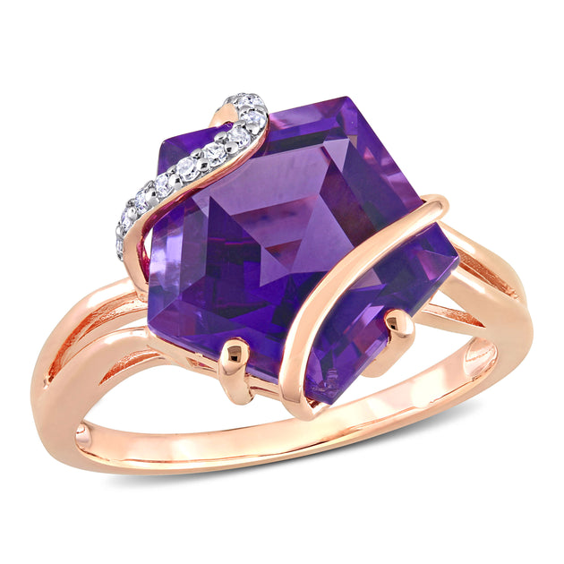 Mimi & Max Amethyst Diamond Accent Ring Rose Silver US 8 2