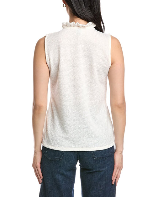 Anne Klein Smocked Knit Ruffle Top Weiß Medium 3