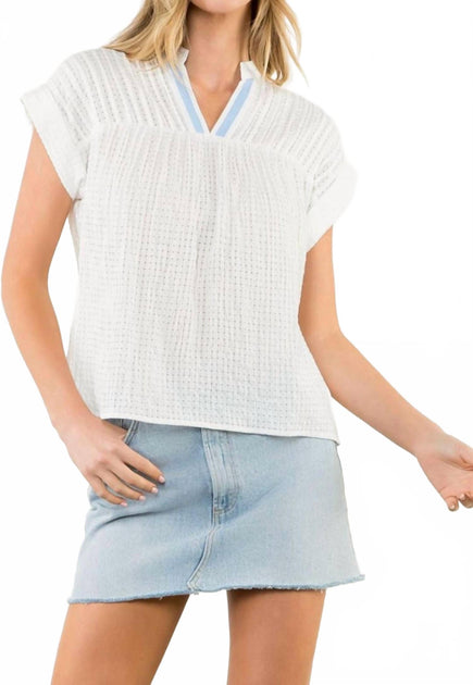THML Contrast Trim Dobby Texture Top White Large 2