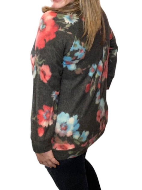 Honeyme Floral Cowlneck Sweater Black 2X 3