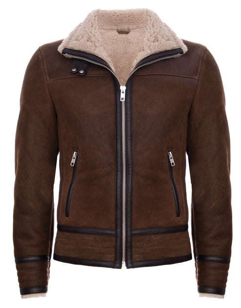 Infinity Herren Retro Pilot Schafleder Bikerjacke - Bogota Braun, XL 2