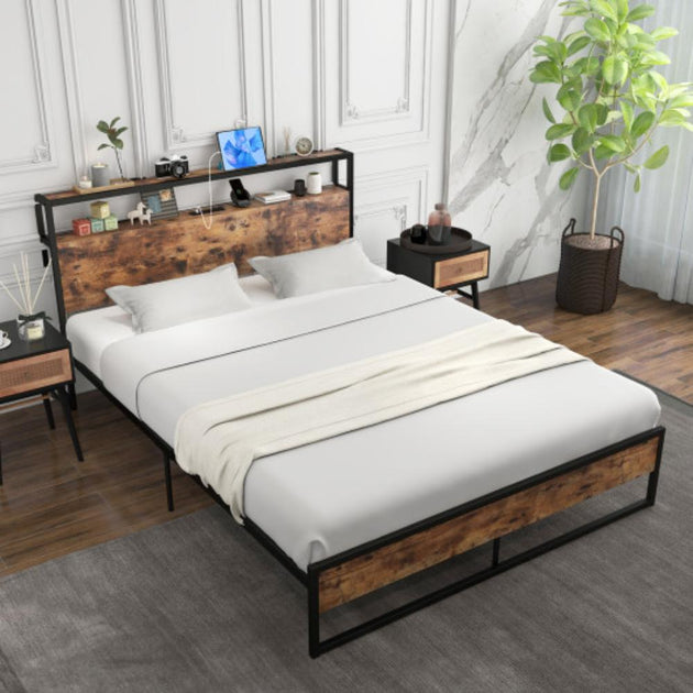 Hivvago Full/Queen Bed Frame Rustic Brown 3