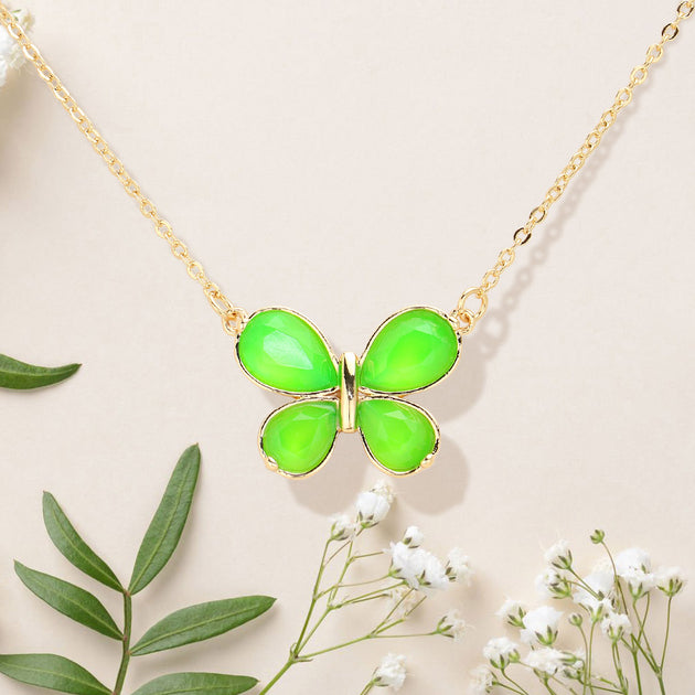 FASHNZFAB Butterfly Cluster Pendant Necklace Red 4