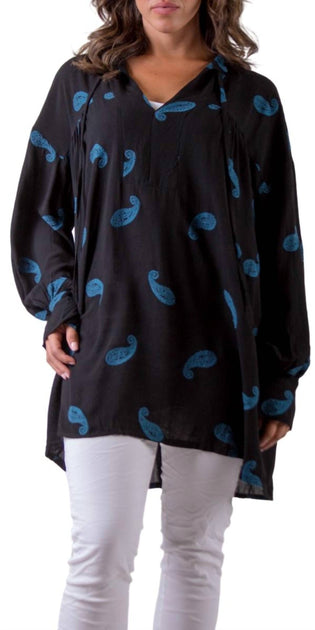GIGI MODA Paisley Tiered Long Sleeve Blouse Black One Size 2