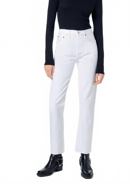 RE/DONE High Rise Stove Pipe Jeans White 30 2
