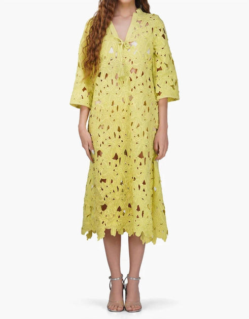 America & Beyond Fall For Neon Floral Lace Midi Cover Up Dress Yellow Medium 2