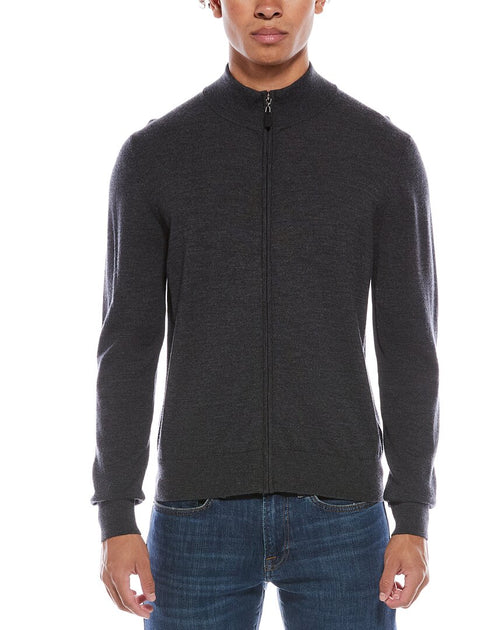 Mette Merino Wool Zip Mock Neck Cardigan Grey Small 2