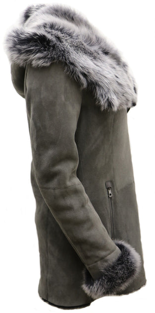 Infinity Monrovia Hooded Sheepskin Coat Grey Large 3